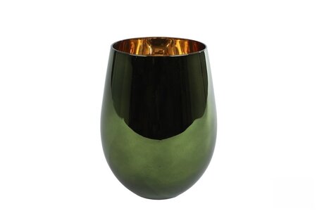 Windlicht glas 2x5x12 groen/g.goud