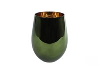 Windlicht glas 2x5x12 groen/g.goud