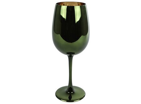 Windlicht glas 6x7x22cm groen/goud