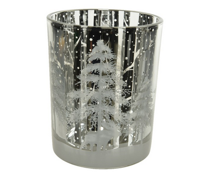 Windlicht glas d10h12.50cm zilver - afbeelding 1