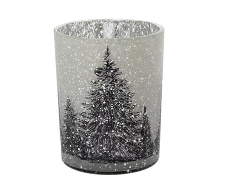 Windlicht glas d12h18cm wit/zwart